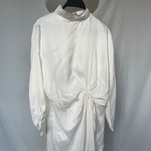 Zara ivory white (S) high-neck, long-sleeve, silky satin tunic, BNWOT.